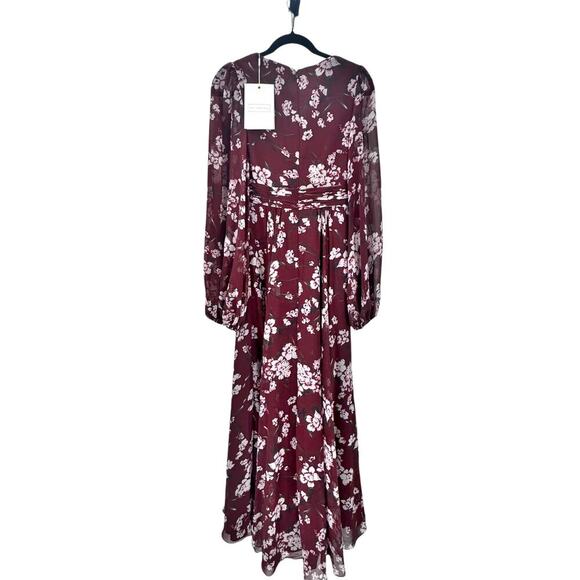 Mac Duggal Floral Chiffon Bishop Sleeves Gown Dress Burgundy Size 0 NWT - Picture 12 of 13